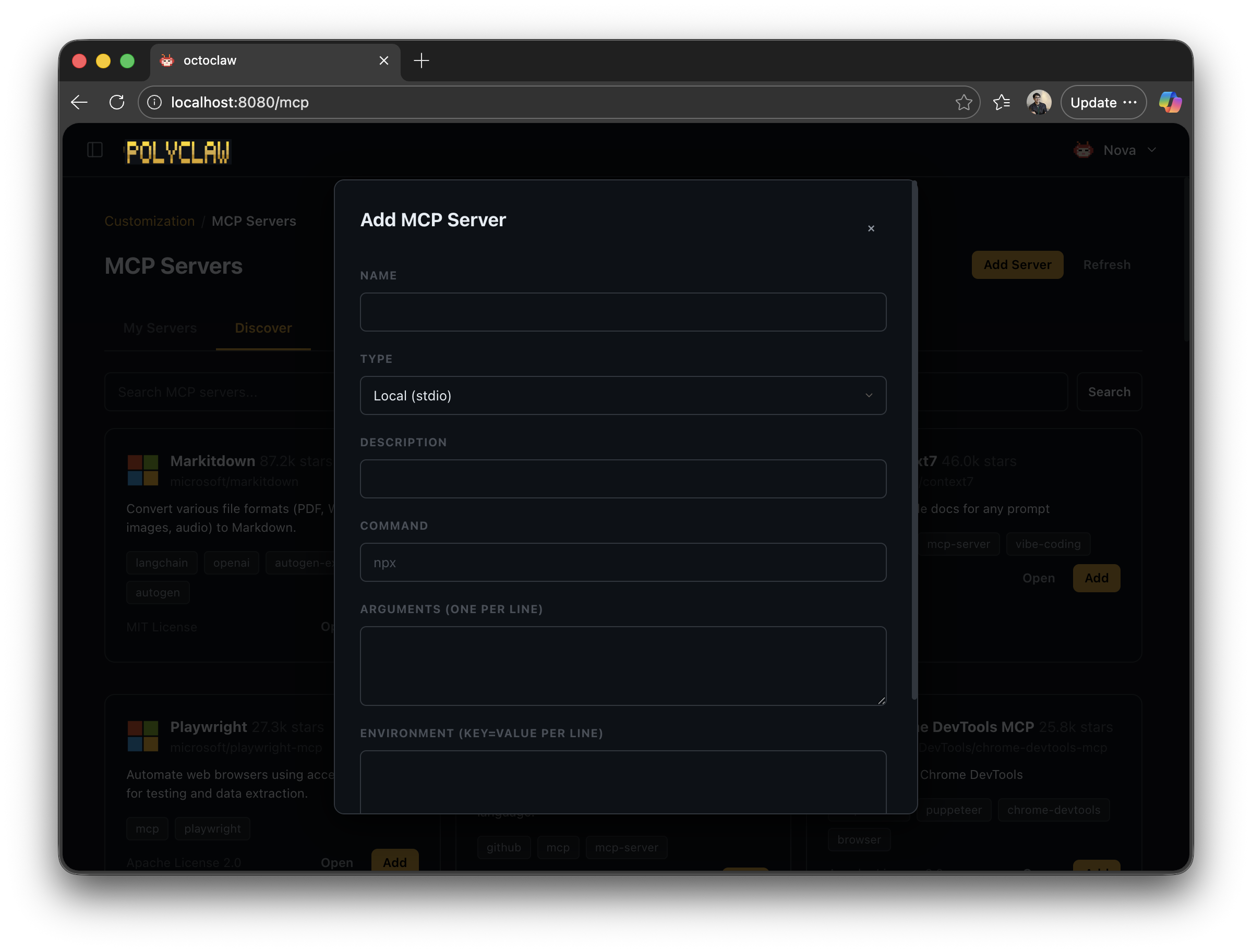 Adding a remote or local MCP server