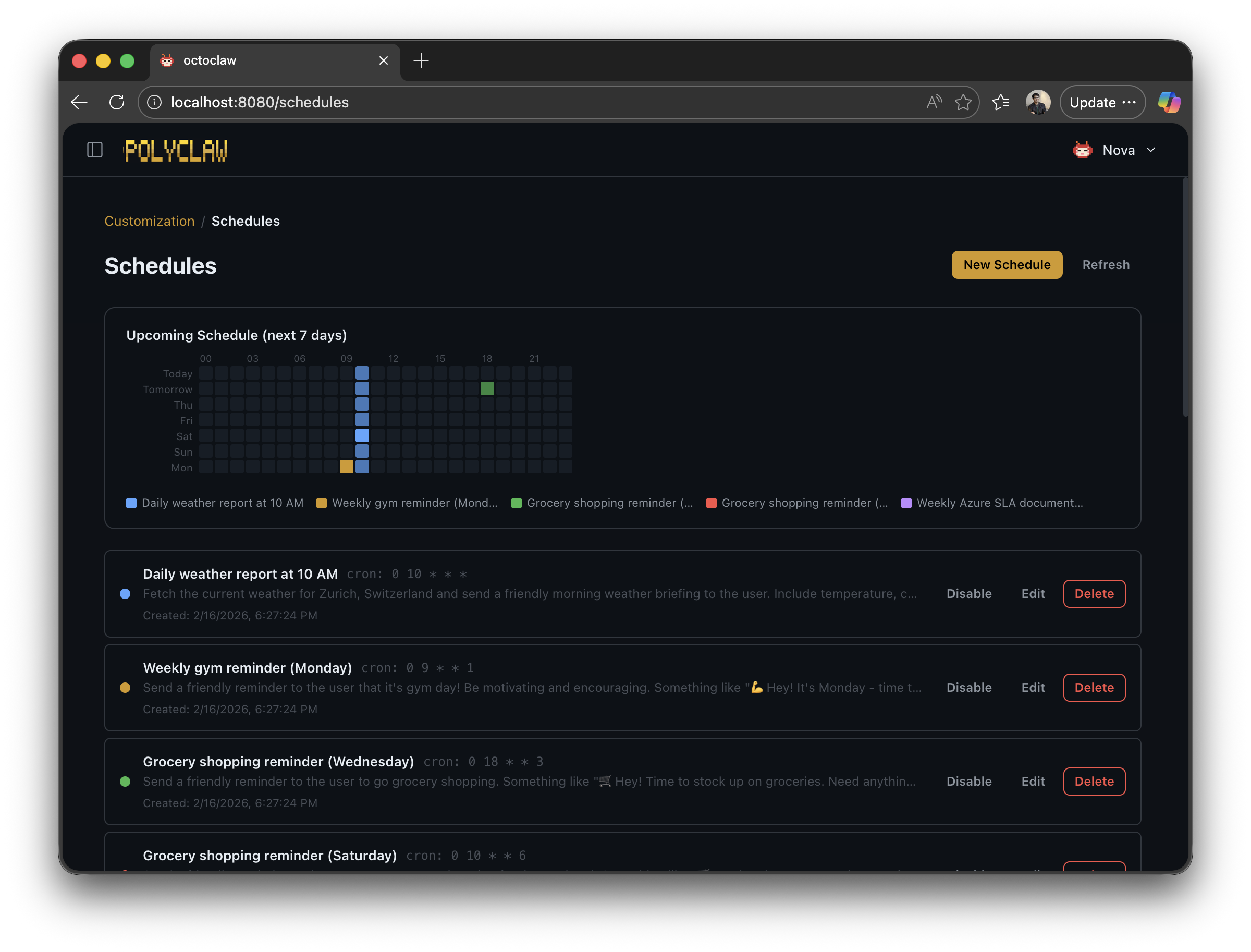 Schedule management dashboard