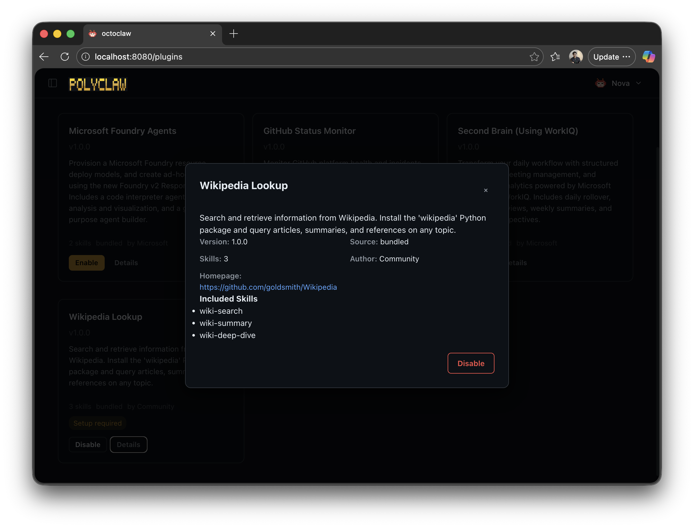 Enabling Wikipedia plugin