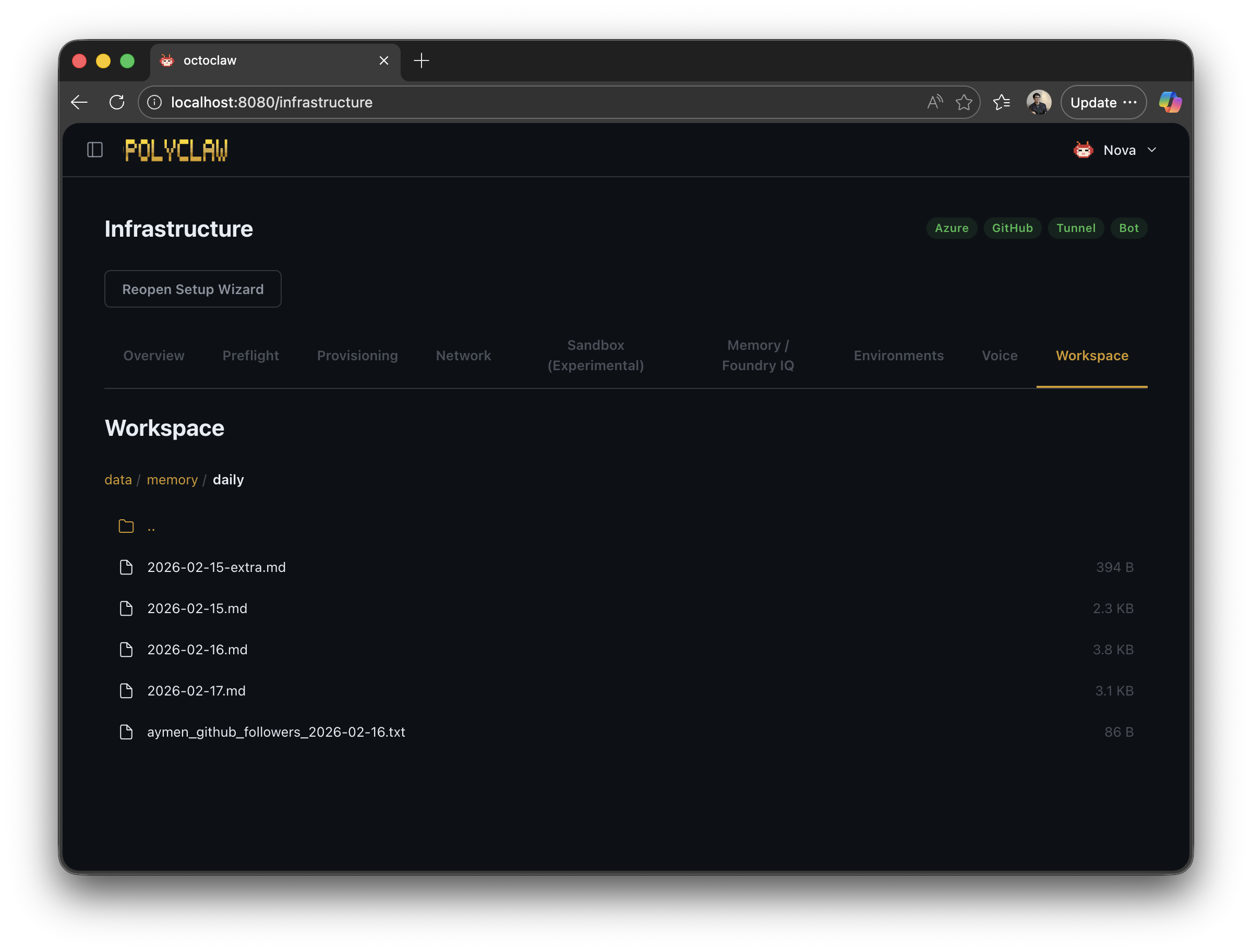 Inspecting memory in workspace