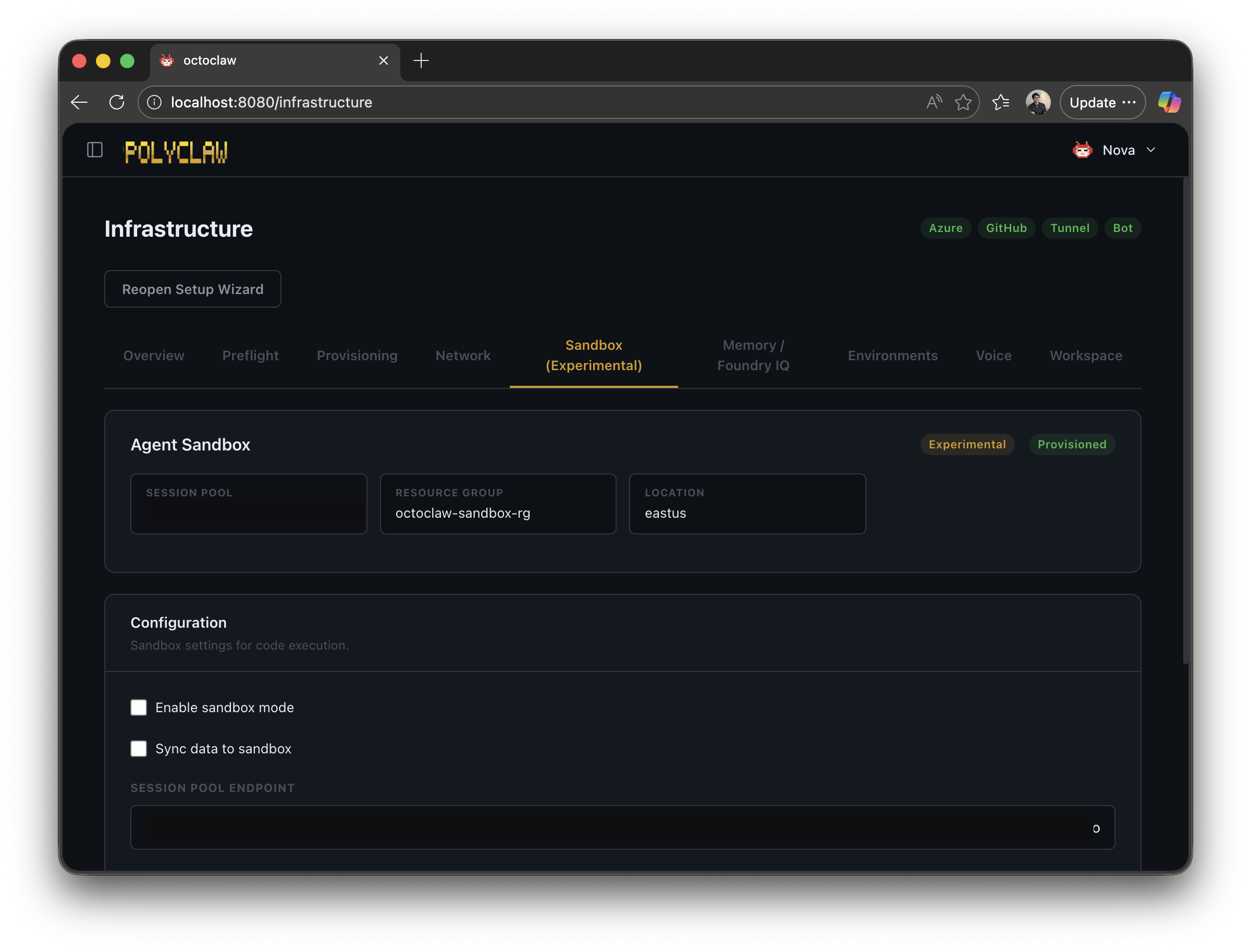 Sandbox configuration