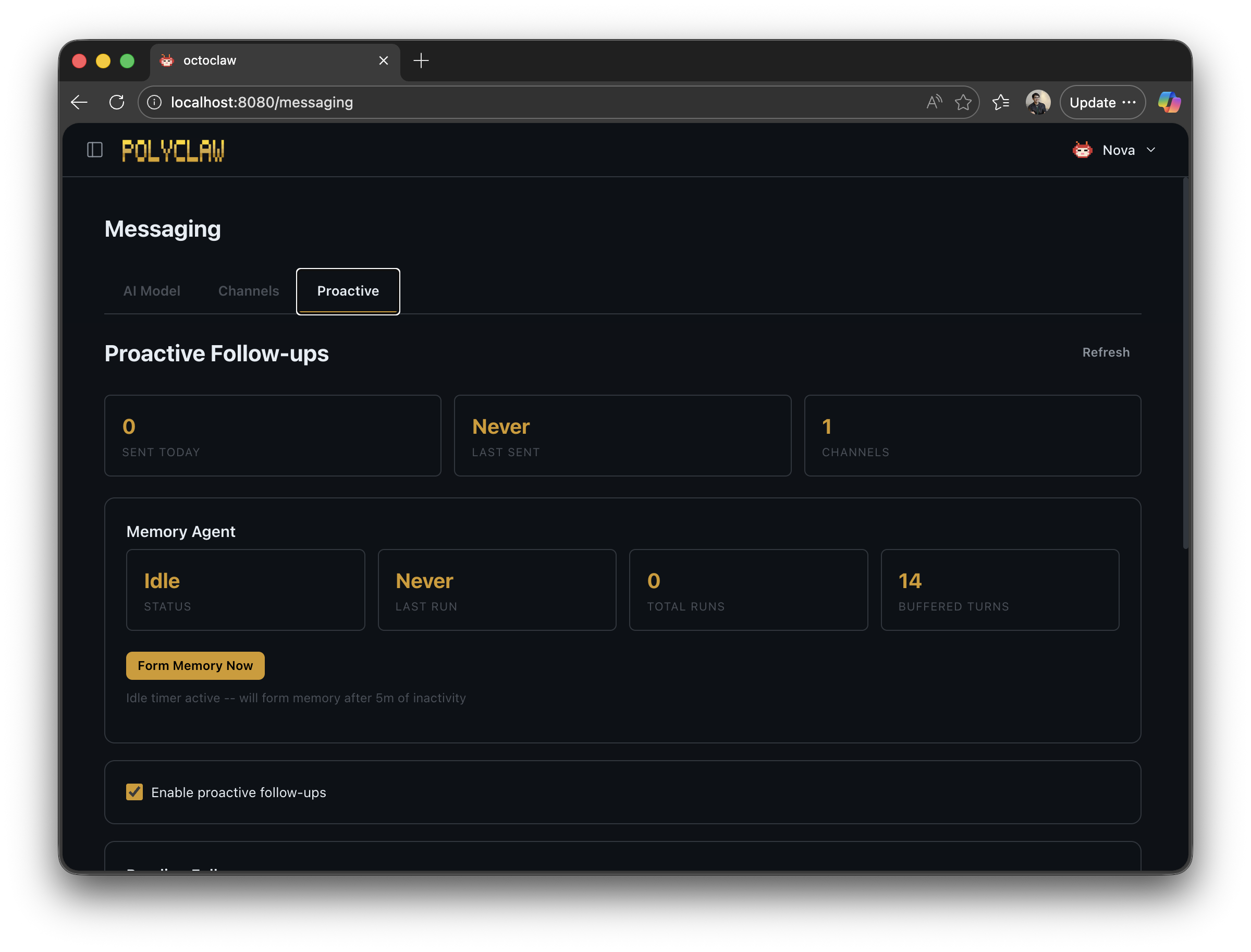 Proactive messaging configuration