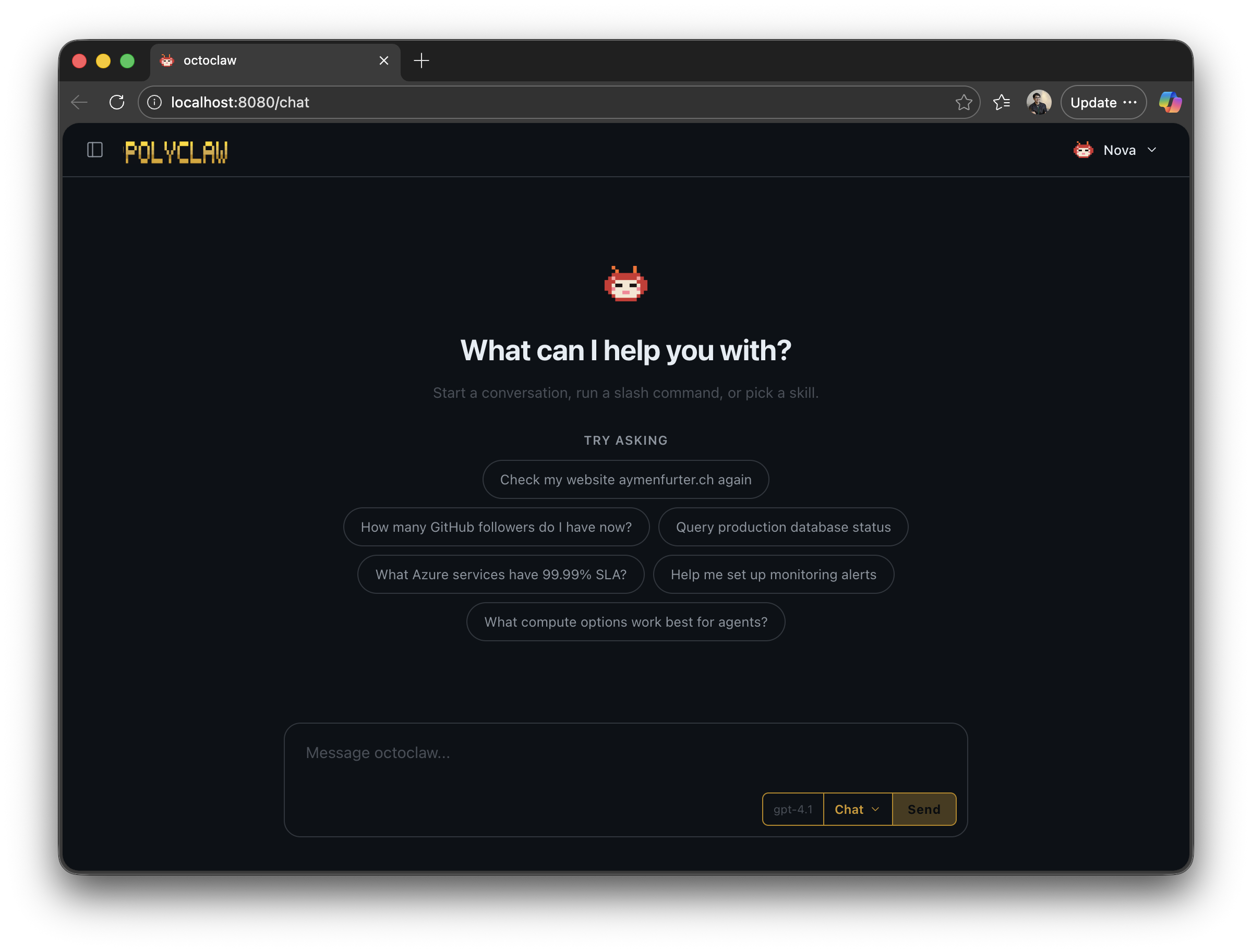 polyclaw web chat interface